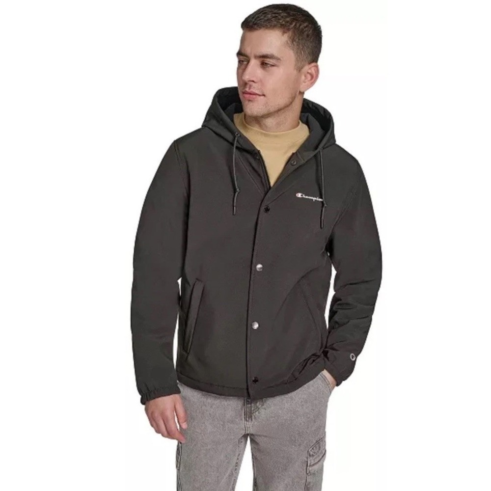 NWT Champion Sport Shell Fleece Black Coaches Hooded Jacket‎ Medium MSRP $175